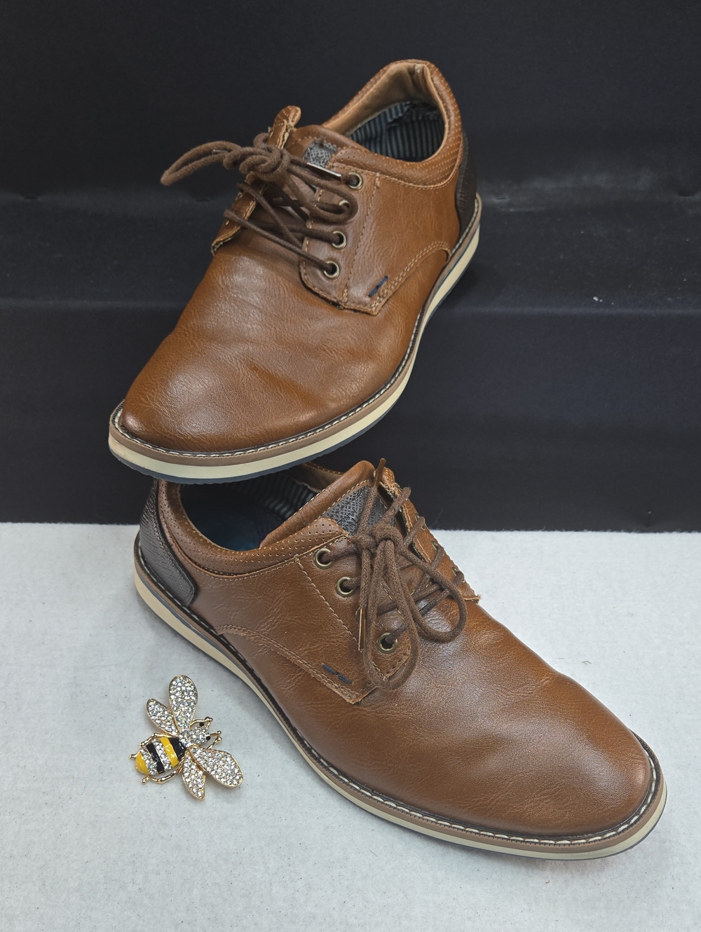 Nunn Bush Men's Hyde II Plain Toe Oxfords in the Cognac/Brown